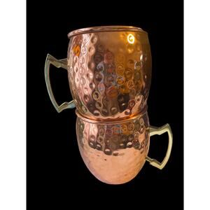 Two Silver One International Hammered Copper Moscow mule mugs EUC